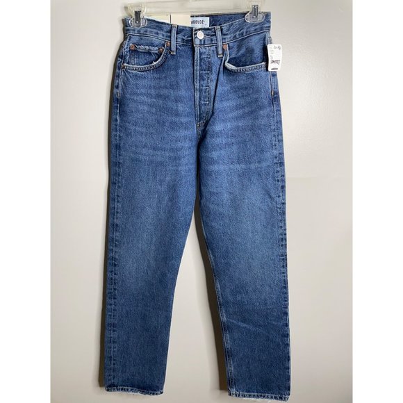 Agolde 90's Pinch Waist High Rise Straight Jeans in Range Blue Size 24 NWT - Picture 5 of 8